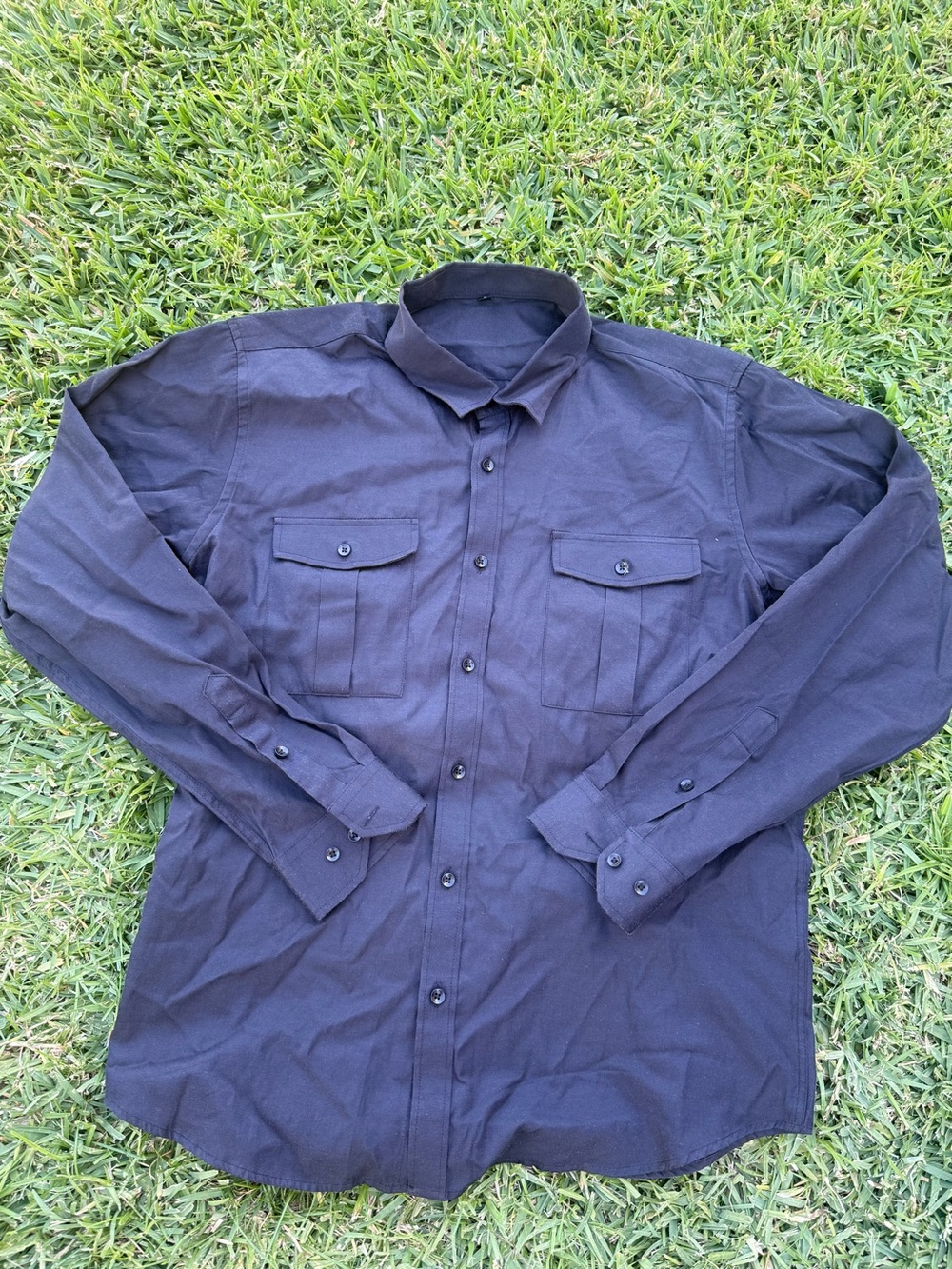 All Black Men’s Long Sleeve Formal Button-Up Shirt Size Large